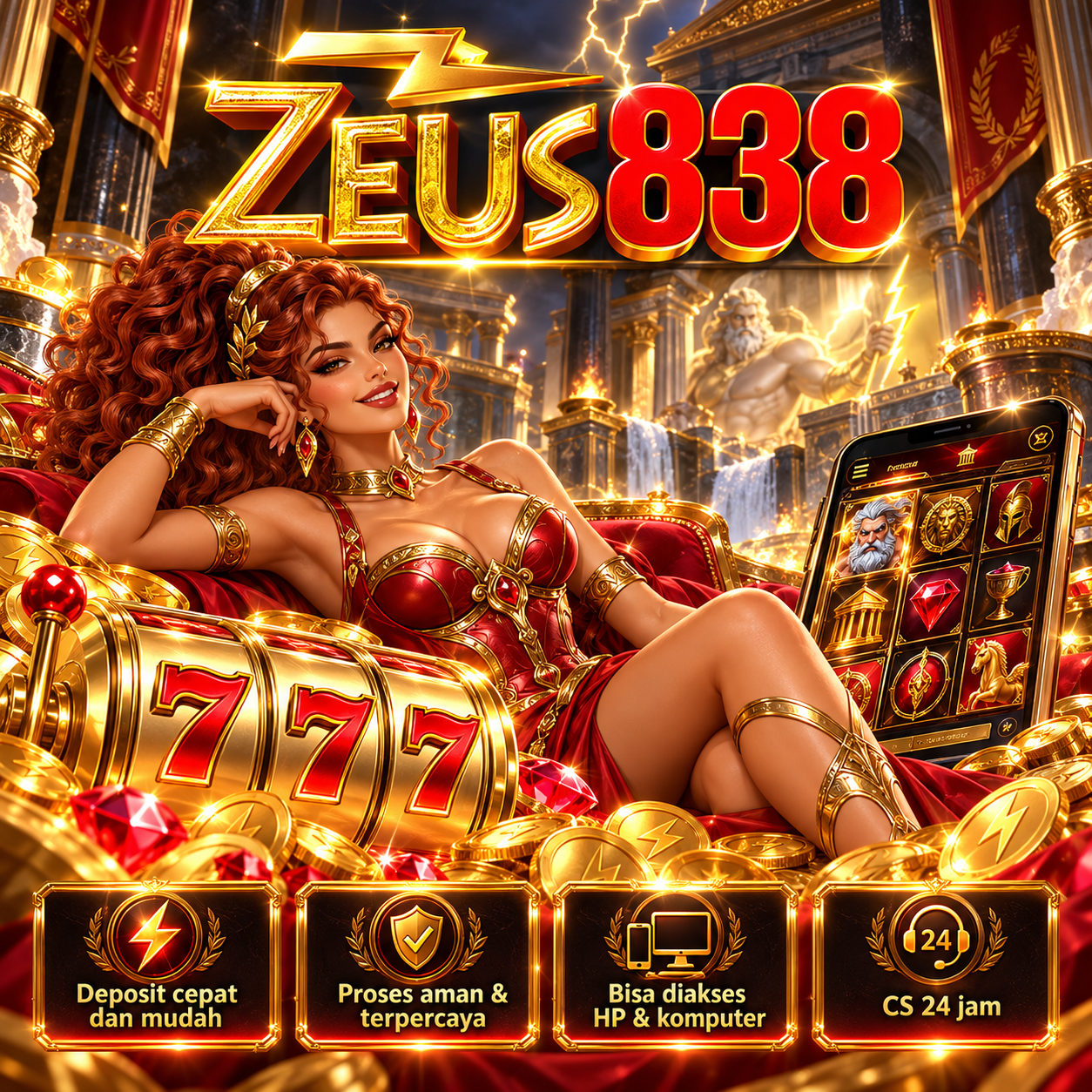 Ilustrasi tema mitologi dan hiburan digital ZEUS838